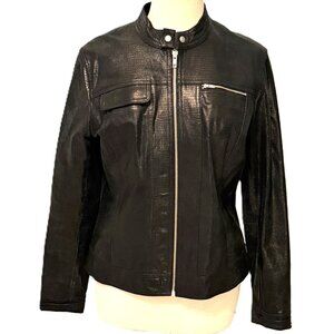 Moto Black Leather Jacket Womens Reptile Large Full Zip Lizard Biker i.e. Edgy